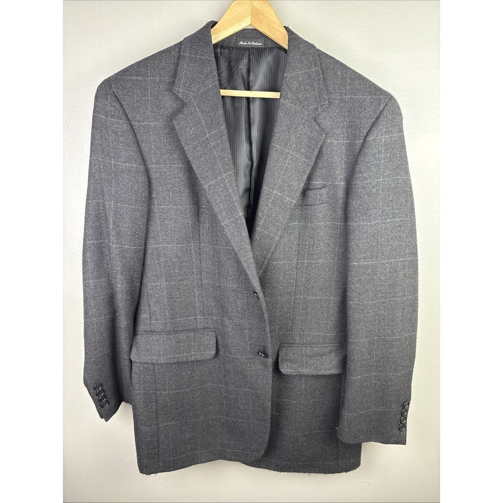 Calvin America Lambswool Cashmere Gray Window Pane Blazer Size 40 R